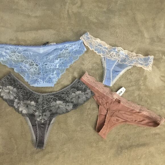 Lot of 4 ADORE Thongs Baby Blue, Grey, Brick Lace Detail Sz Xs - Picture 2 of 5